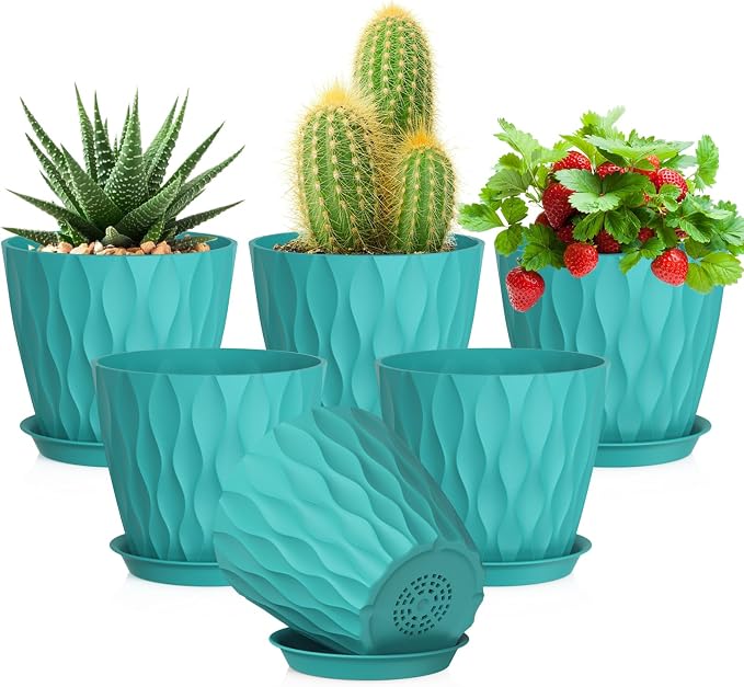 Meowell 5 inch Plant Pots for Indoor Outdoor Plants, 6 Pack Flower Pots by Meowell