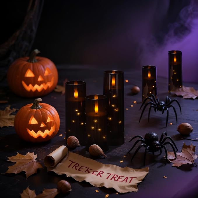 Raycare 9 Pcs Black Halloween Flameless Pillar Candles - Image 2