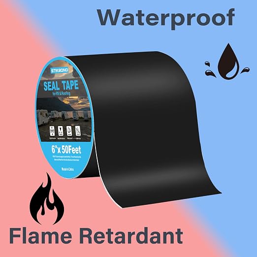 6" x 50Ft 1-Pack Black RV Sealant Tape, Waterproof Commercial Roof Tape - Image 6
