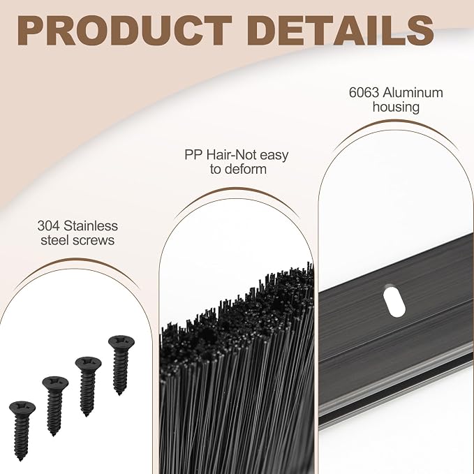 2-Pack Garage Door Brush Seal – Cepia Black Bottom Sweep – Roll-Up Door - Image 4