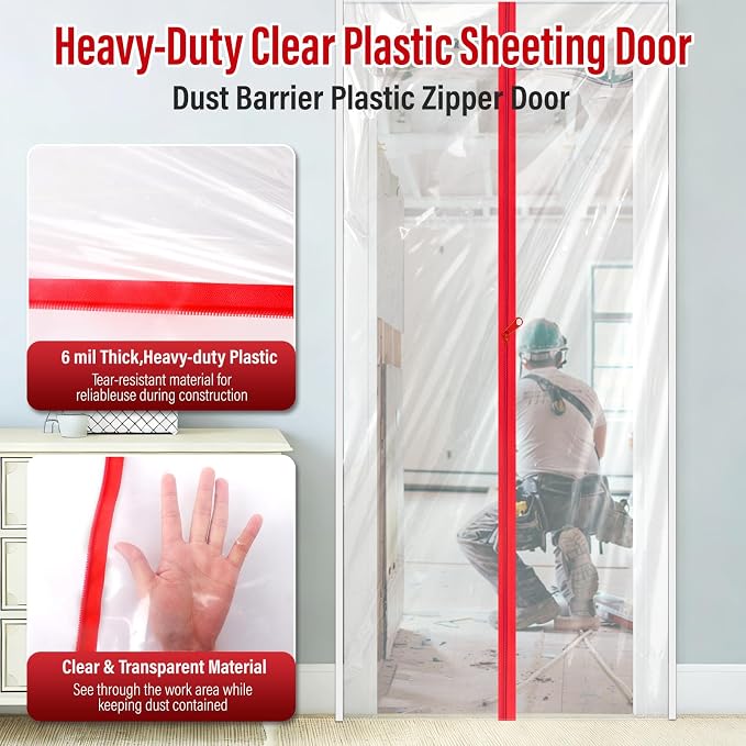 4-Pack Dust Barrier Plastic Zipper Door 4FTx7.2FT Door Dust Protection Kit - Image 4