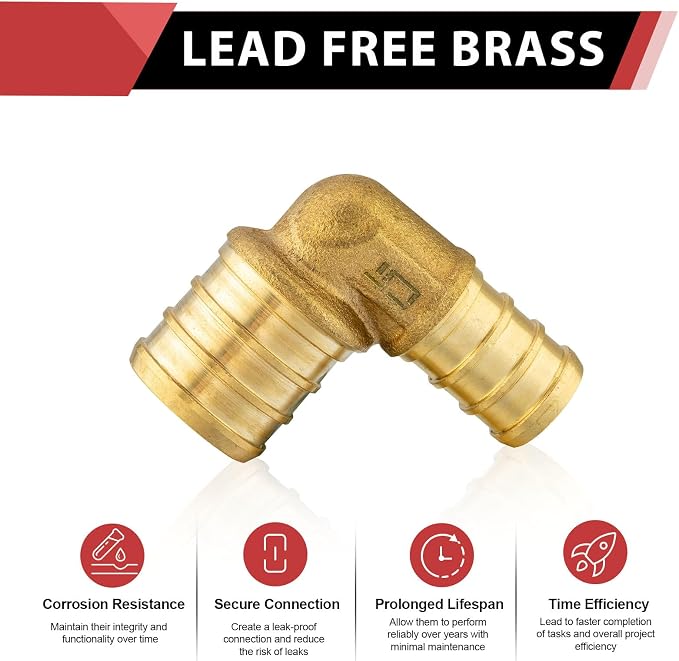 25-Pack EFIELD Pex Crimp Brass Fittings 3/4" X 1/2" Reducing Elbow | ASTM - Image 3