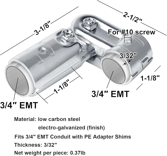 10 PCS Adjustable Pivot Angle Pipe Fitting Connector, Fits 3/4" EMT Conduit | - Image 3