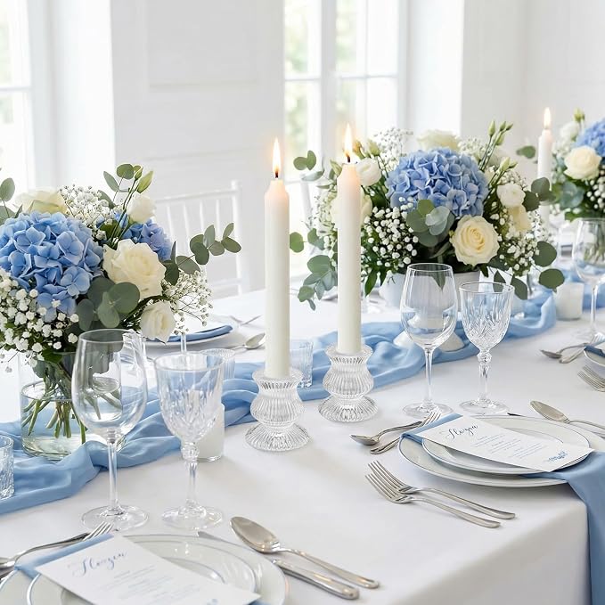 Blue Candlestick Holders 12 Pcs, Ribbed Taper Candle Holders - Image 8