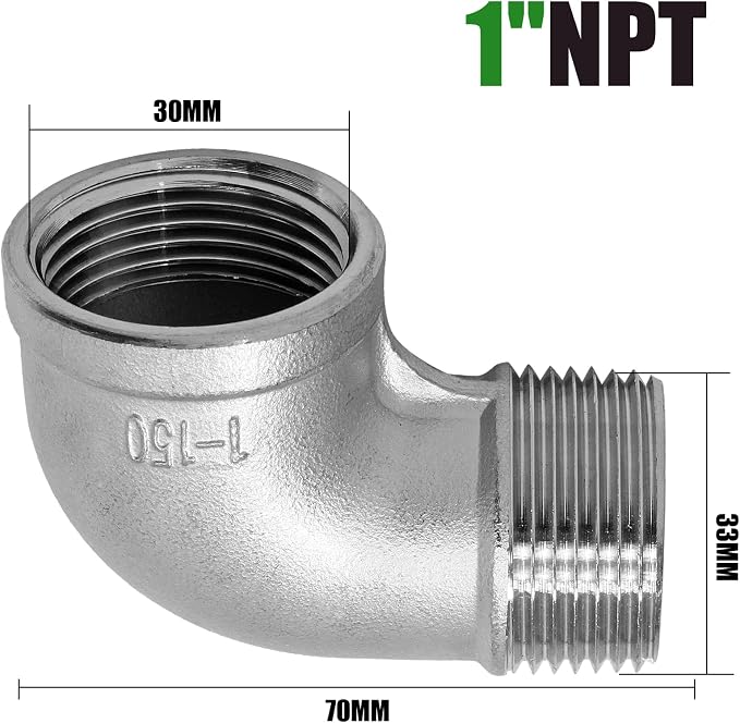 304 Stainless Steel 90° Street Elbow, - Image 3