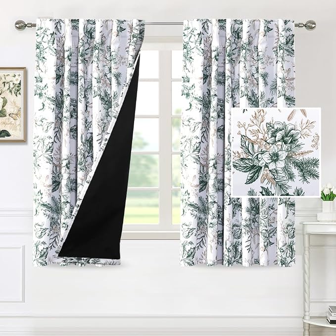 H.VERSAILTEX Full Blackout Vintage Floral Curtains 63 Inch Length - Image 2