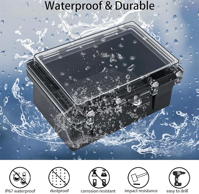 Junction Box, Hinged Black Clear Cover IP67 Waterproof ABS Project Box - Image 2