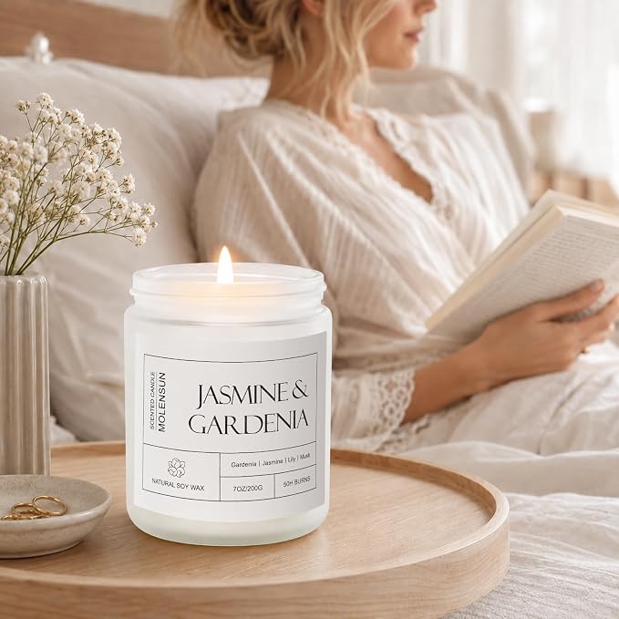 Molensun Jasmine & Gardenia Scented Candle, 7 oz Soy Wax Candle - Image 4