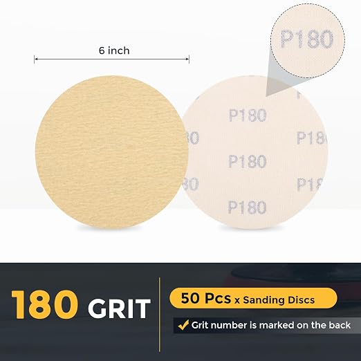 HARFINGTON 50 Pcs 6 Inch Sanding Discs 180 Grit Yellow Aluminum Oxide | Hook - Image 2