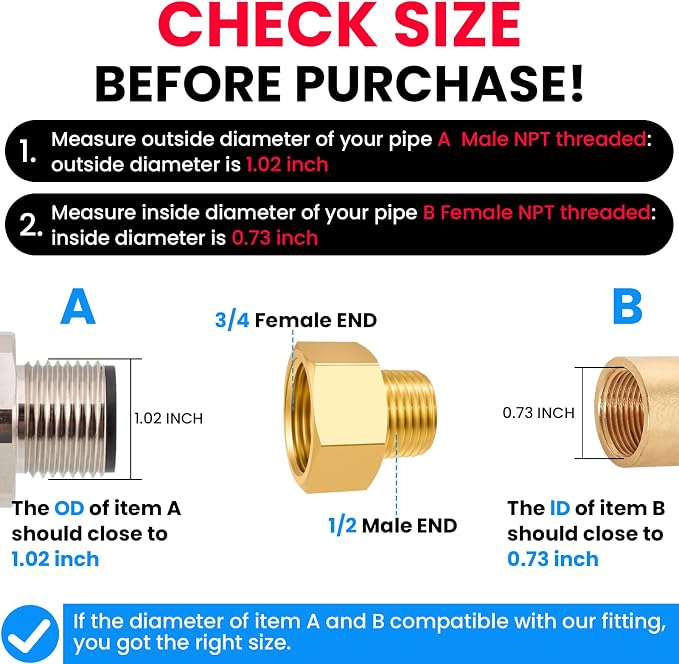SDTC Tech Brass Pipe Fitting 1/2 NPT Thread Male to 3/4 NPT Thread Female | - Image 3