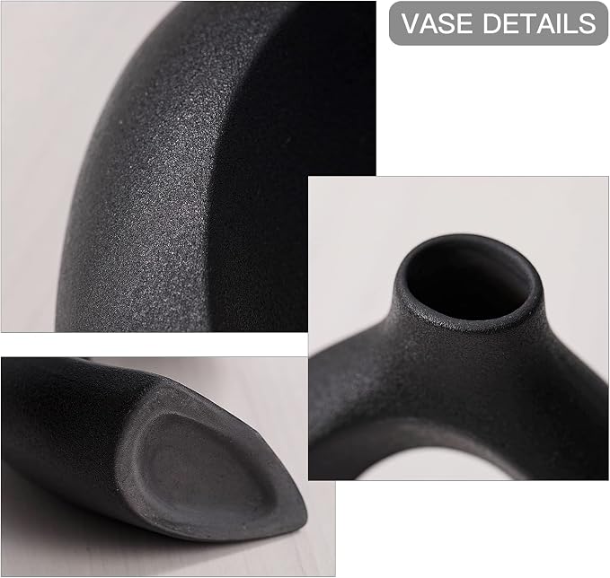 Black Hollow Ceramic Vase Set of 2, Snuggle Round Boho Donut Modern Vase Nordic - Image 6