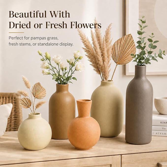 Neutral Ceramic Vase Set – 5 Matte Earth-Tone Vases - Image 7