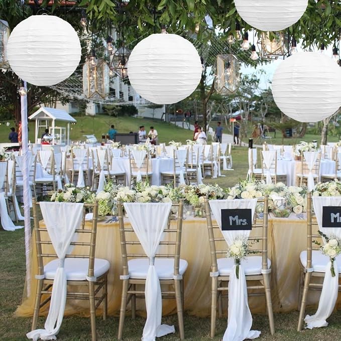 BEISHIDA 12 Inch White Paper Lanterns 6 Packs Hanging Round Chinese Lantern | - Image 4