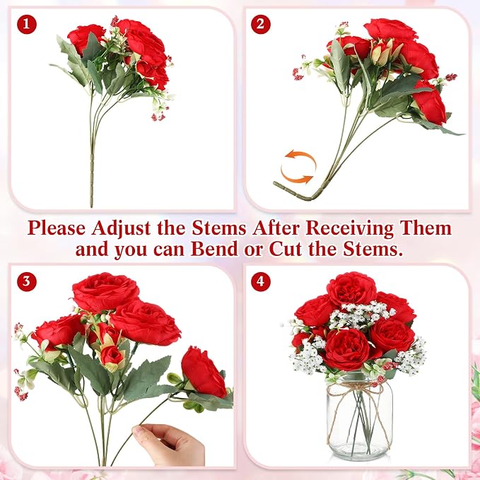 12 Sets Mason Jar Flowers Centerpiece Table Decorations, Artificial Peony - Image 2