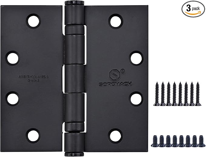 Matte Black Heavy Duty Door Hinge 4.5 X 4.5 Inch Ball Bearing Commercial Hinges by SORGMACH