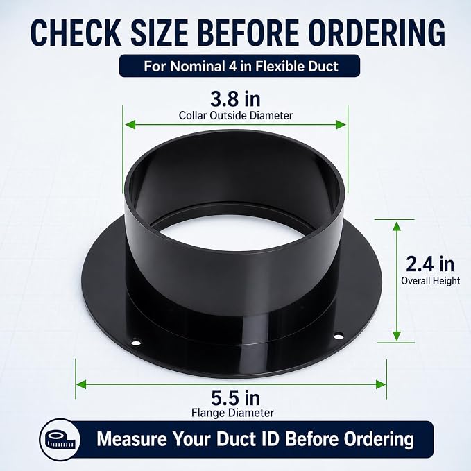 4 Inch Duct Connector Flange, ABS Dryer Vent Wall Plate - Image 2