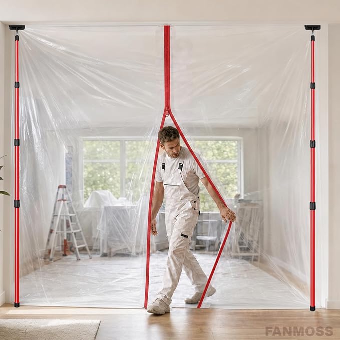 12.8FT Dust Barrier Poles Kit, Spring Retractable Isolation Support Poles - Image 9