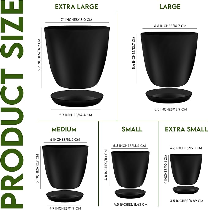 Plant Pots Indoor with Drainage, 5 Pack Multi-Size Planters Set - Image 2
