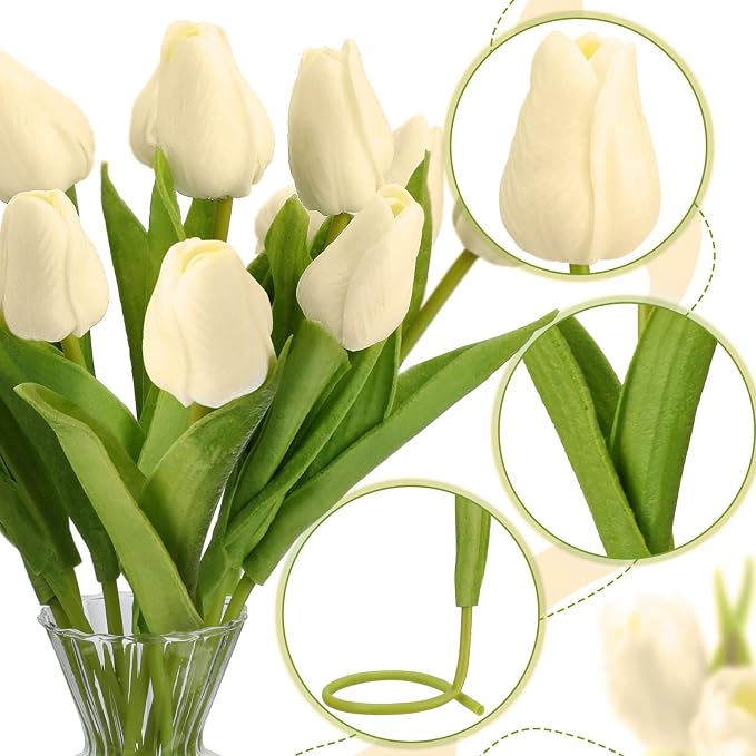 Janinka 100pcs Artificial Tulip Flowers Fake PU Tulips Faux Latex Bouquet - Image 3