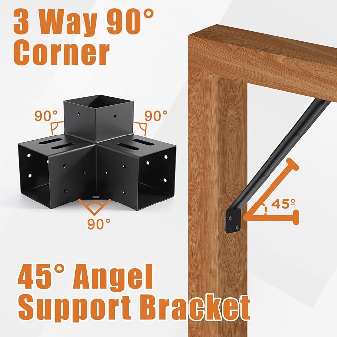 4 Pcs 4"x4" 3 Way Right Pergola Brackets | DIY Pergola Kit - Image 3