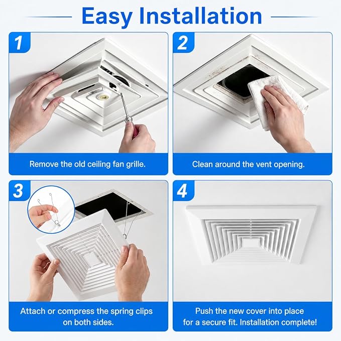 White Square Bathroom Exhaust Fan Cover - Image 7