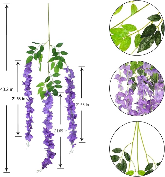 36pcs Artificial Wisteria Flowers 3.6 Feet/Piece Purple Dense Artificial Fake - Image 3