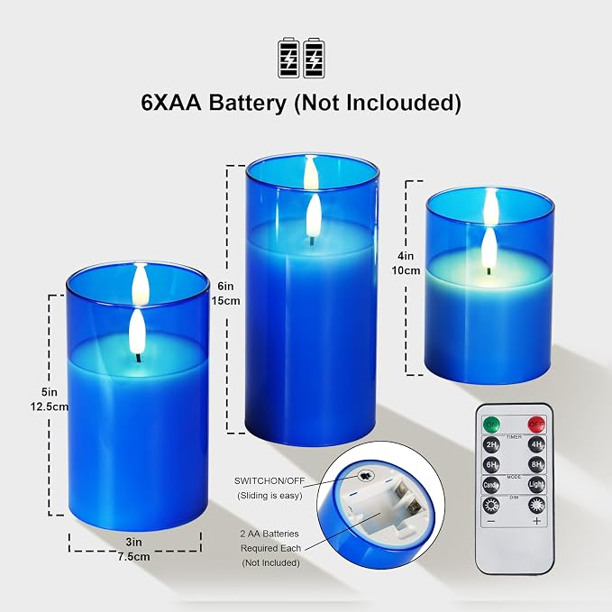 Amagic Blue Glass Flameless LED Candles Battery Operated - Image 6
