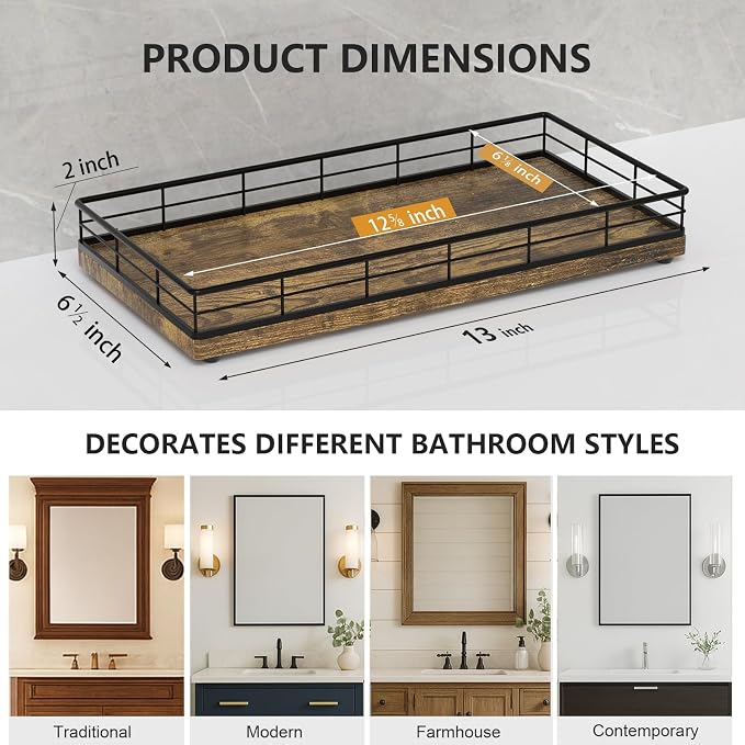 Toilet Paper Basket Organizer, Wood Toilet Tank Tray - Image 5
