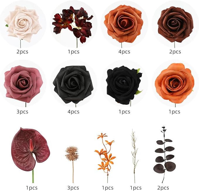 Halloween Artificial Flowers Black Flowers Mix Silk Flowers Fake Roses - Image 7