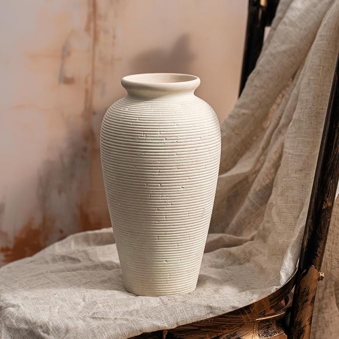 11.02 Inch Tall Vintage Ceramic Flower Vase, Rustic Farmhouse Vase - Image 8