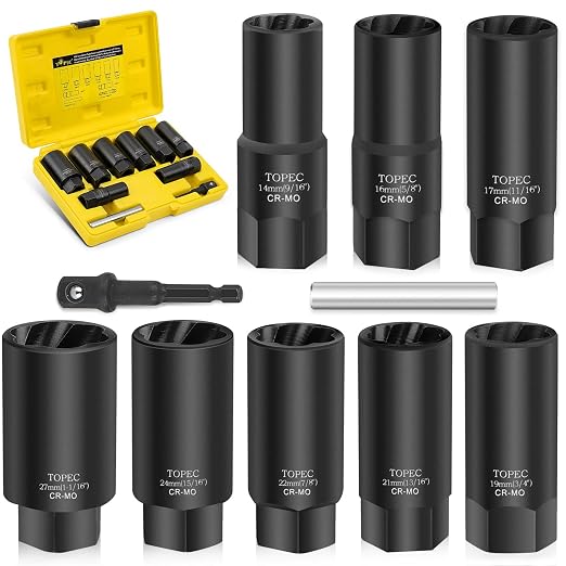 10PCS Deep Lug Nut Remover Heavy Duty, 1/2" Drive Impact Wheel Lock Removal Kit by Topec