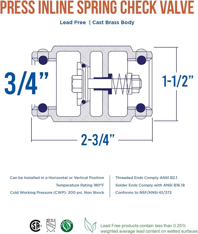 Midline Valve 372S256 Inline Spring Loaded Check Valve, Backflow Prevention - Image 5