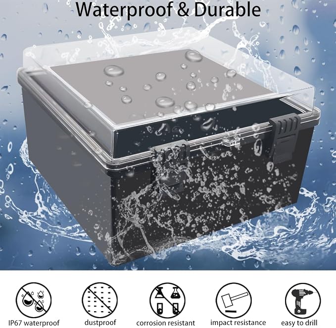 Junction Box, Hinged Black Clear Cover IP67 Waterproof ABS Project Box - Image 2
