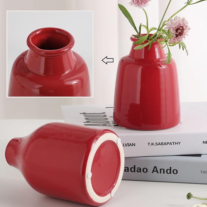 Red Small Vase Set of 3 for Modern Home Decor, Ceramic Vases for Centerpieces - Image 3