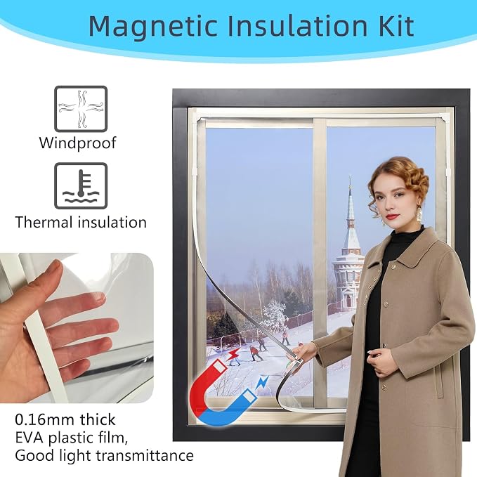 DIY Magnetic Window Insulation Kit 56"x35" Indoor Clear Film - Image 2