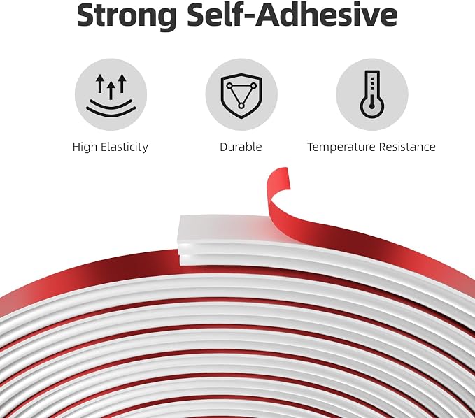White D-Shape Weather Stripping 20Ft | Self-Adhesive Rubber Seal Strip - Image 4