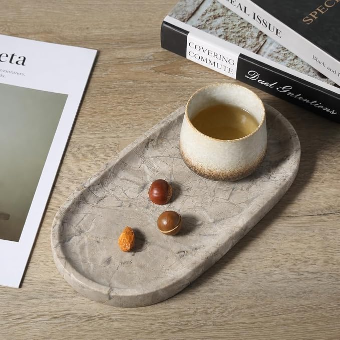 Natural Silver Pearl Marble Decorative Tray, Catchall Tray Stone Plate - Image 4