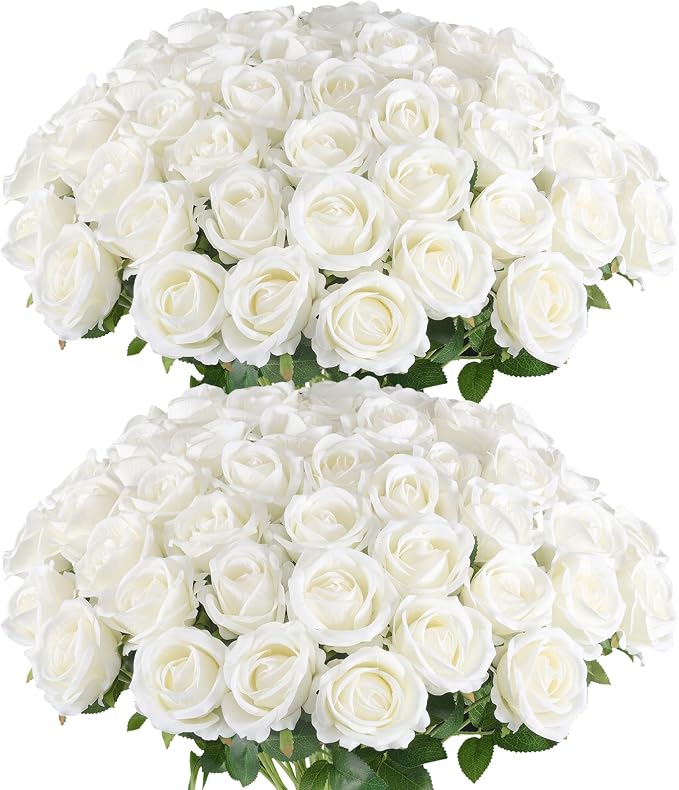 Hananona 50 Pcs Artificial Roses in Bulk, Fake Velvet Silk Roses Realistic Rose by HANANONA