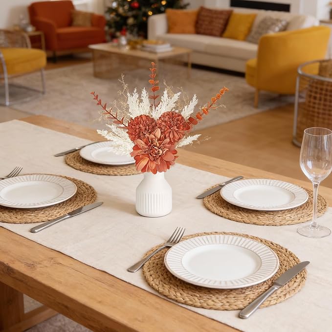 Mkono Fake Flowers in Ceramic Vase, 12.5" Coffee Table Centerpieces | Table - Image 2