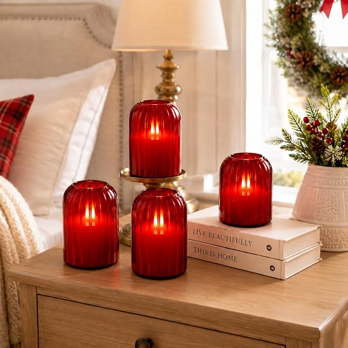 Lezonic Red LED Flameless Candles, Dancing Flickering Flame Real Wax, Home Decor - Image 4