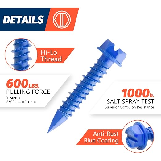 1/4" x 1-1/4" Concrete Screws Anchor, Cement or Stucco - Image 3