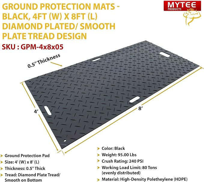 10 Pk 4' x 8' - 1/2" Thick Heavy Duty Ground Protection Mats - Easily Supports - Image 7