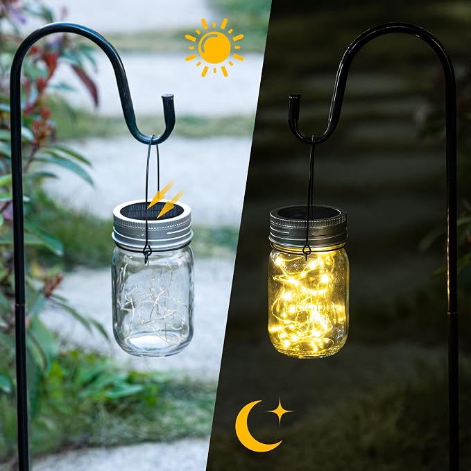 GIGALUMI Hanging Mason Jar Solar Lights, 6 Pack 30 Led Hanging Lantern | Solar - Image 7