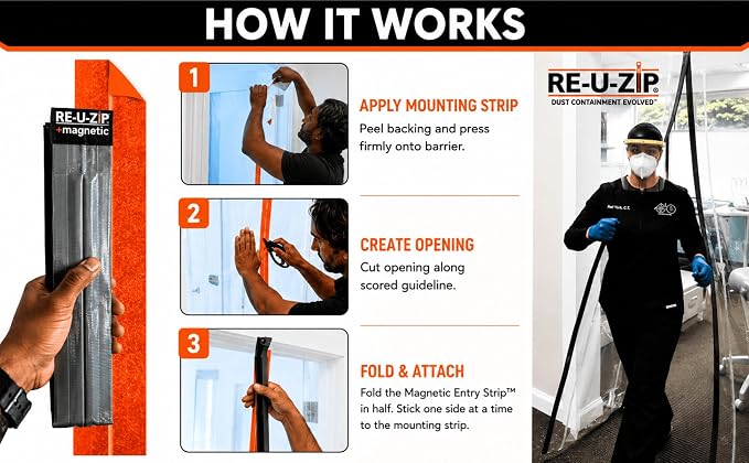 RE-U-ZIP Self-Closing Magnetic Dust Barrier Entry Strip, Hands-Free Zipper - Image 4