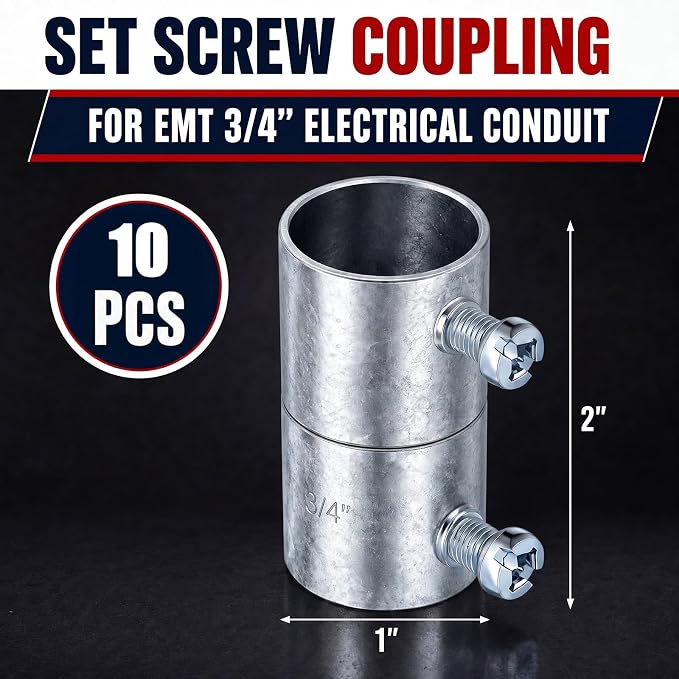 Gisafai 10 Pc 3/4 EMT Coupling Conduit Fittings Screw Coupling - Image 4