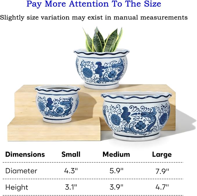 HakkaGirl Blue and White Planters, Succulent Pots Ceramic Plant Pots Indoor - Image 4