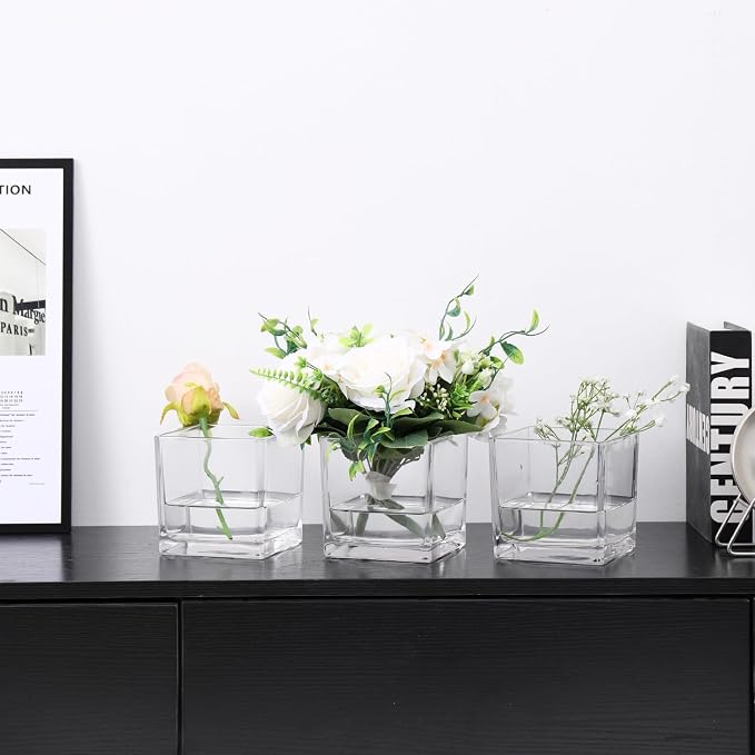 Square Glass Vases Set of 9, Square Vase - Image 2