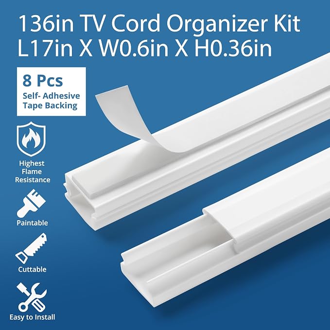 136in Cord Hider for Wall Mount TV, Paintable Power Wall Cord Cover, Wire - Image 3