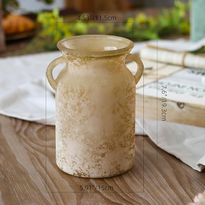 Glass Flower Vase with Handle- 8 Inches Rustic Imitation Ceramic Vase - Image 5