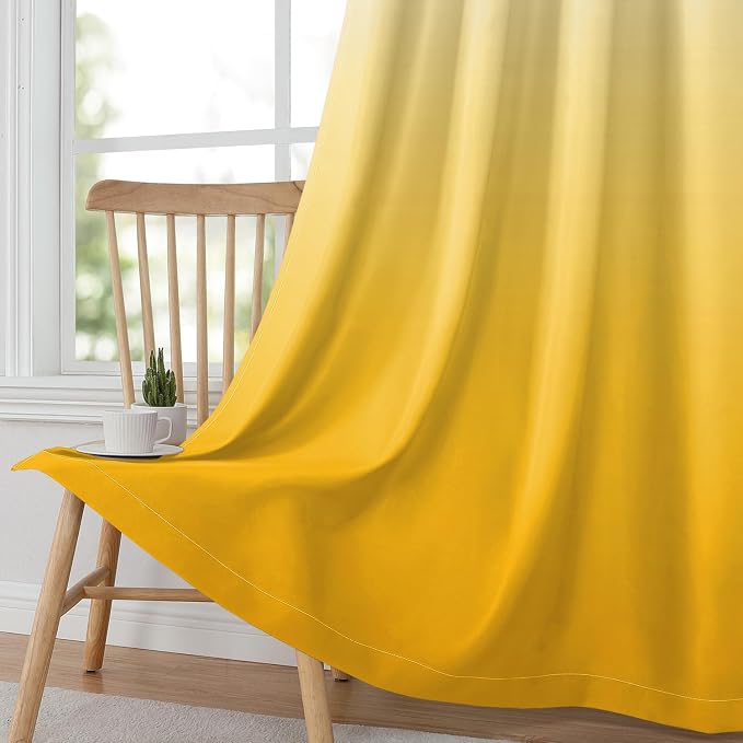 HOMEIDEAS Mustard Yellow Ombre 100% Blackout 52W x 84L 2 Panels | Gradient - Image 3